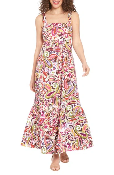 London Times Paisley Cotton Maxi Dress In Pink Multi