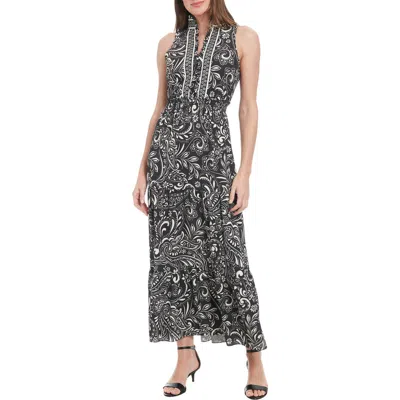 London Times Paisley Sleeveless Maxi Dress In Ivory/charcoal