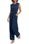 London Times Peep Hole Wide Leg Jumpsuit In Peacoat Navy
