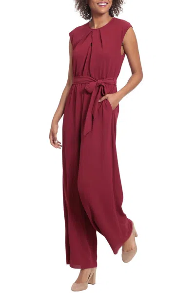 London Times Peep Hole Wide Leg Jumpsuit In Wine In Brown