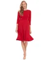 London Times Petite 3/4-sleeve Fit- & Flare Dress In Red
