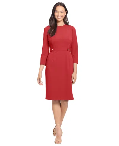 London Times Petite 3/4-sleeve Tab-waist Sheath Dress In Red