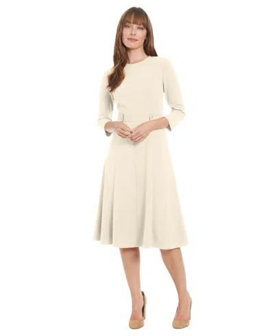 London Times Petite 3/4-sleeve Crewneck Midi Dress In Neutral