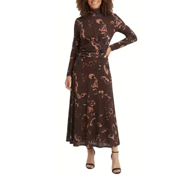 London Times Petite A-line Midi Turtleneck Dress In Multi