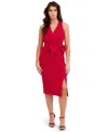 London Times Petite Bow Detail Sleeveless Midi Dress In Red