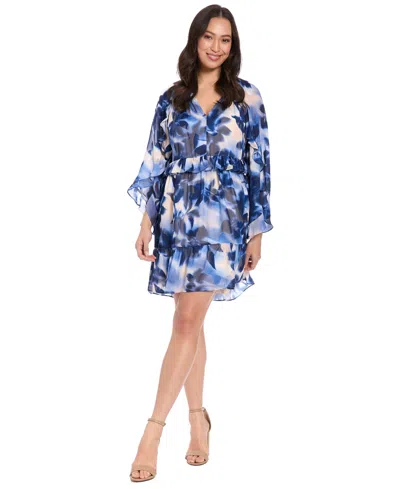 London Times Petite Collared A-line Short Dress In Blue