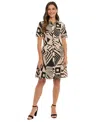 London Times Petite Collared Short-sleeve A-line Dress