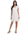 London Times Petite Cotton Eyelet-embroidered Mini Dress In White