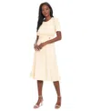 London Times Petite Crewneck Button-tab Short-sleeve Midi Dress