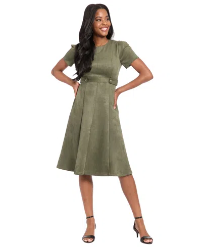 London Times Petite Crewneck Midi Dress In Green