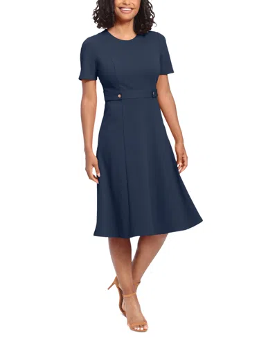LONDON TIMES PETITE FIT & FLARE SCUBA CREPE MIDI DRESS