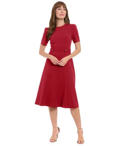 London Times Petite Fit & Flare Scuba Crepe Midi Dress In Burgundy