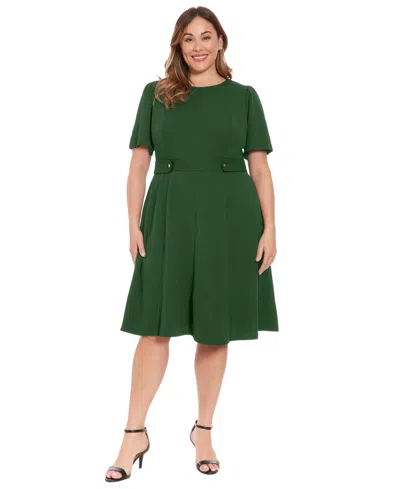 London Times Petite Fit & Flare Scuba Crepe Midi Dress In Green