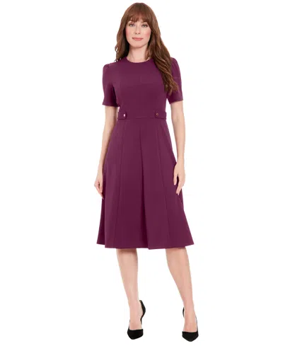 London Times Petite Fit & Flare Scuba Crepe Midi Dress In Plum