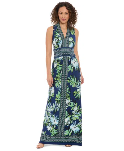 London Times Petite Floral Border-trim Maxi Dress In Multi