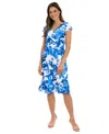 London Times Petite Floral Flutter-sleeve Ruffle Dress In Blue