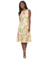 London Times Petite Floral-print Eyelet Fit & Flare Dress In Pchcoral