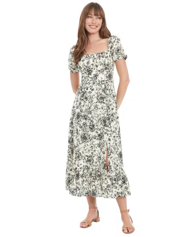 London Times Petite Floral-print Puff-sleeve Maxi Dress