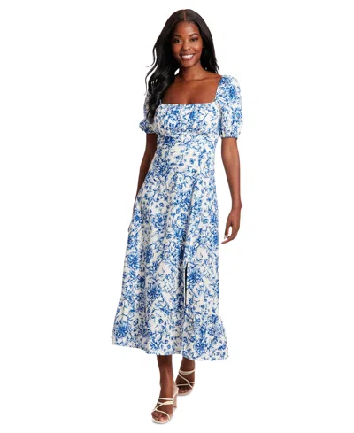 London Times Petite Floral-print Puff-sleeve Maxi Dress In White
