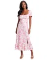 London Times Bloom Midi Dress In Pink In Ivory,pink