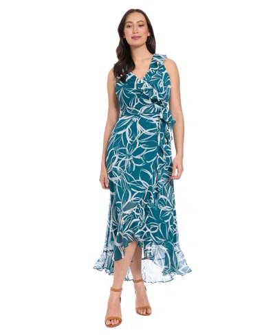 London Times Petite Floral-print Ruffled Maxi Dress