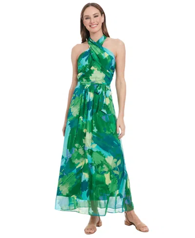 London Times Petite Floral-print Tie-waist Maxi Dress