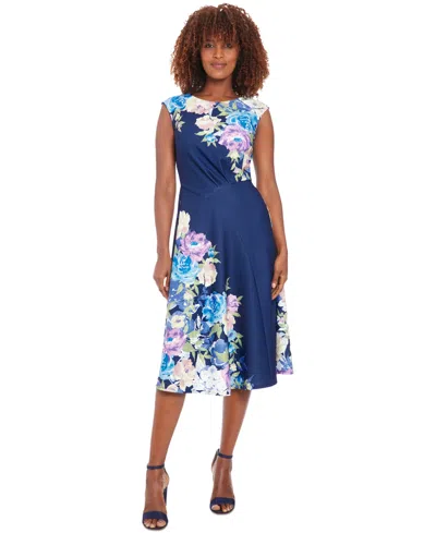 London Times Women's Floral Extended-shoulder Midi Dress In Open