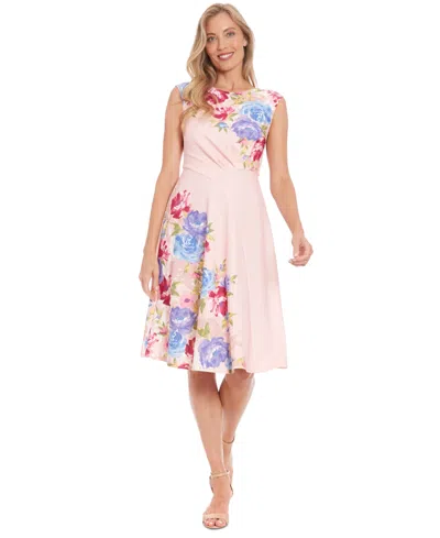 London Times Petite Floral Sleeveless Midi Dress In Pink Berry