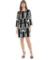 London Times Geo Print Long Sleeve Shift Dress In Black White