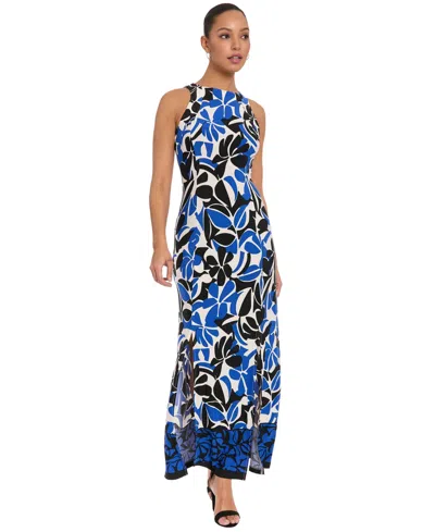 London Times Petite Halter Neck Maxi Dress In Blue