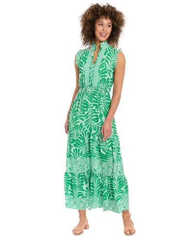London Times Petite High-neck A-line Maxi Dress In Green