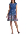 London Times Womens Floral Print Crepe Midi Dress In Sapphire,orchid