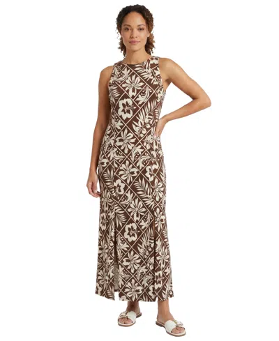 London Times Petite Printed Jewel Neck Midi Dress In Multi