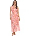 London Times Petite Printed Ruffle-collar Maxi Dress In Multi