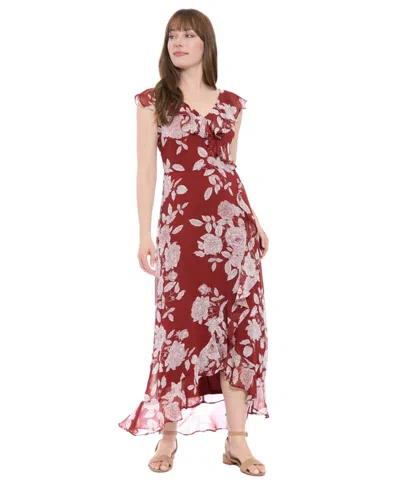 London Times Petite Printed Ruffled-collar Maxi Dress In Multi