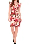 London Times Petite Printed Scuba A-line Dress In Rust/burnt Coral In Red