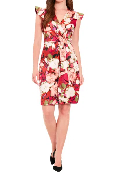 London Times Petite Printed Scuba A-line Dress In Rust/burnt Coral In Red