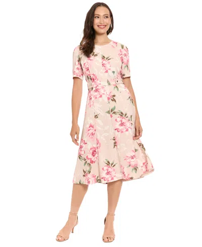London Times Petite Printed Short-sleeve Dress In Pink
