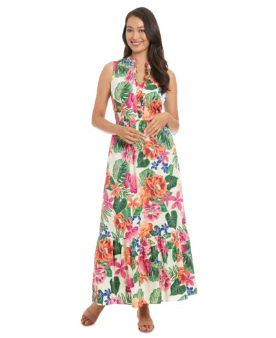 London Times Petite Printed Sleeveless Maxi Dress
