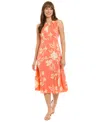 London Times Petite Printed Sleeveless Midi Dress In Orange