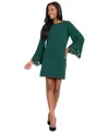 London Times Petite Scuba Laser-cut Long-sleeve A-line Dress In Multi