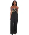 London Times Petite Sequin-bodice Wide-leg Jumpsuit In Black Gold