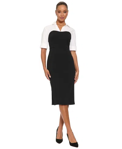 London Times Petite Sheath Colorblock Short-sleeve V-neck Dress In Multi