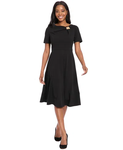 London Times Petite Short Sleeve Dress In Black