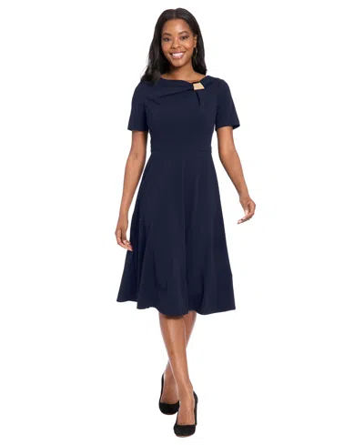 London Times Petite Short Sleeve Dress In Blue