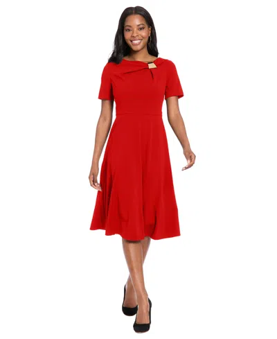London Times Petite Short Sleeve Dress In Red