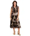 London Times Petite Short Sleeve Tiered Midi Dress In Multi