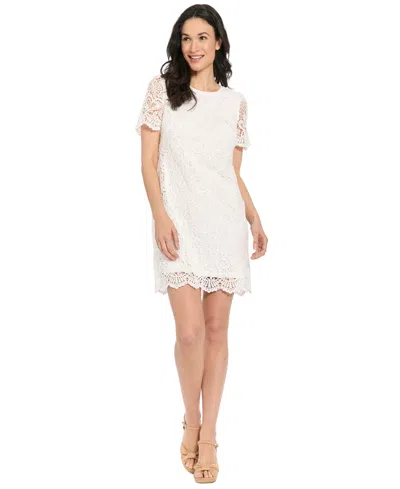 London Times Petite Short-sleeve Jewel Neck Shift Dress In Multi