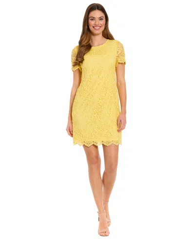 London Times Petite Short-sleeve Jewel Neck Shift Dress In Multi