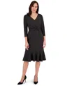 London Times Petite Side-knit 3/4-sleeve Midi Dress In Black
